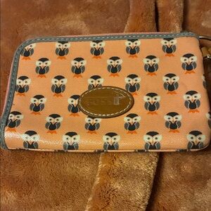 Fossil Peach and Navy Owl Zip Wallet